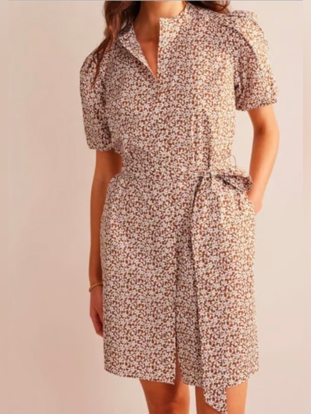 Boden Pumpkin Flower Print Short Sleeve Shirt Dress Size US 4R UK 8R - Picture 2 of 12